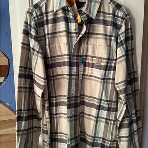 Carhartt Relaxed Fit Plaid Shirt - Mint Green & Charcoal